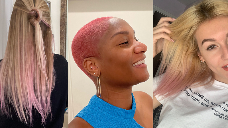 three influencers with pink ombre hair on blonde hair