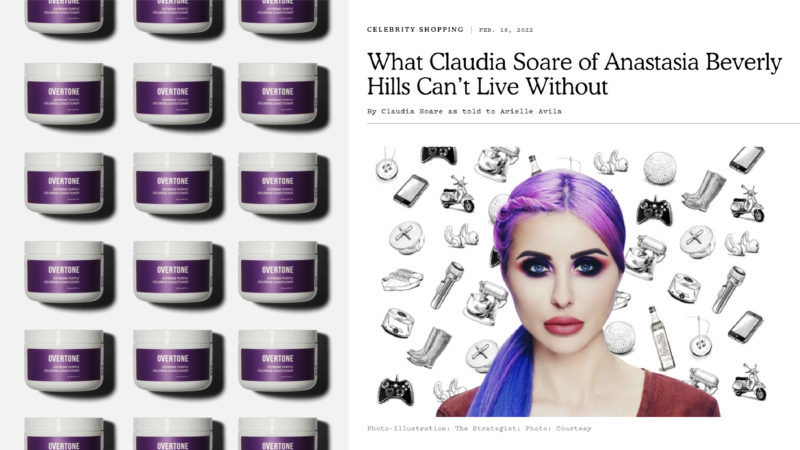 oVertone Extreme Purple featured in a NY Magazine article with president of Anastasia Beverly Hills' Claudia Soare